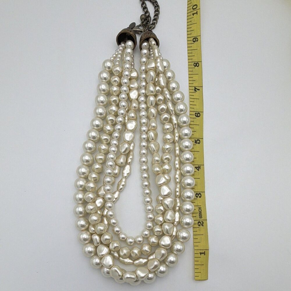 Chico's Signed Multi-Strand Faux Pearl Beaded Statement Necklace 18-22” Adj - Picture 8 of 8